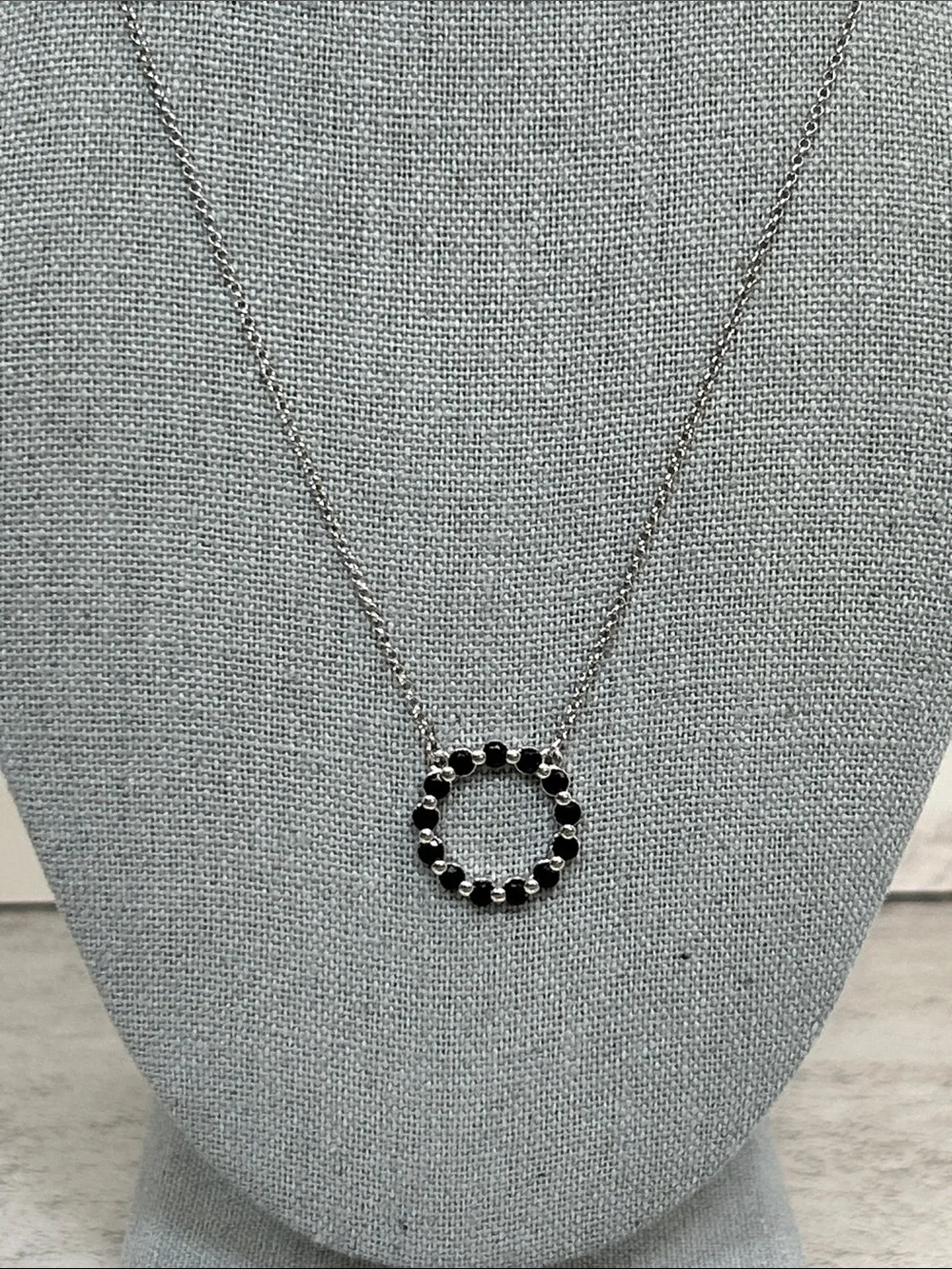 Bomb Party Silver Circle Pendant Necklace with Black Crystals